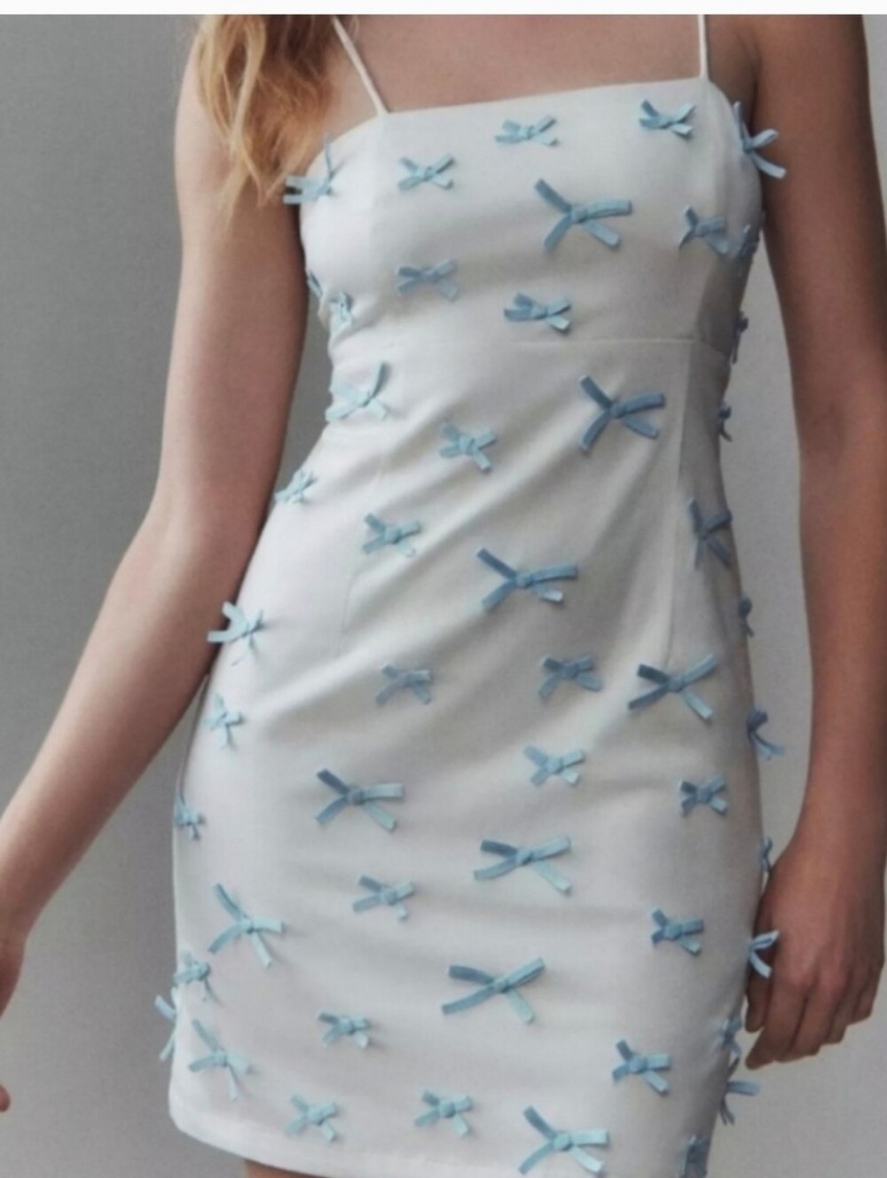 Worn Once Anthropologie White Dress Blue Bow